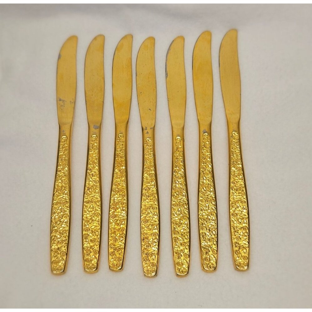 Rogers Cutlery IS Golden Spring Garden Electroplate 7pc Solid Dinner Knife